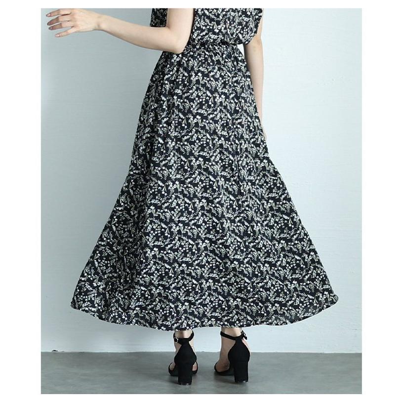 ワンピース レディース 花柄 小花柄 フレンチスリーブ 半袖 ロング フレア ウエストゴム 黒 夏 大人可愛い 大人 可愛い 30代 40代 50代 60代 サワアラモードの画像
