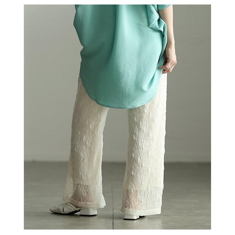 レディース ボトムス パンツ ロング丈 体型カバー ゆったり 総レース ウエストゴム カジュアル 大人可愛い 大人 可愛い 30代 40代 50代 60代 アラモードの画像