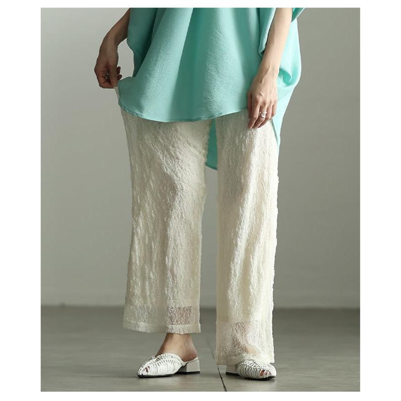 レディース ボトムス パンツ ロング丈 体型カバー ゆったり 総レース ウエストゴム カジュアル 大人可愛い 大人 可愛い 30代 40代 50代 60代 アラモードの画像