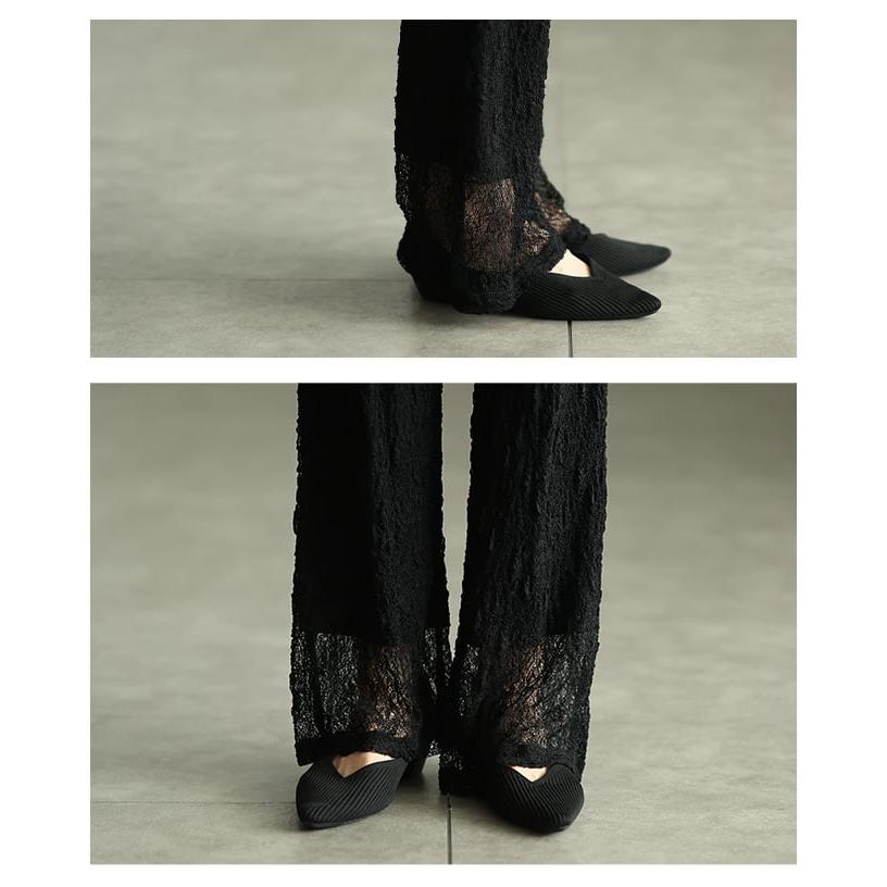 レディース ボトムス パンツ ロング丈 体型カバー ゆったり 総レース ウエストゴム カジュアル 大人可愛い 大人 可愛い 30代 40代 50代 60代 アラモードの画像
