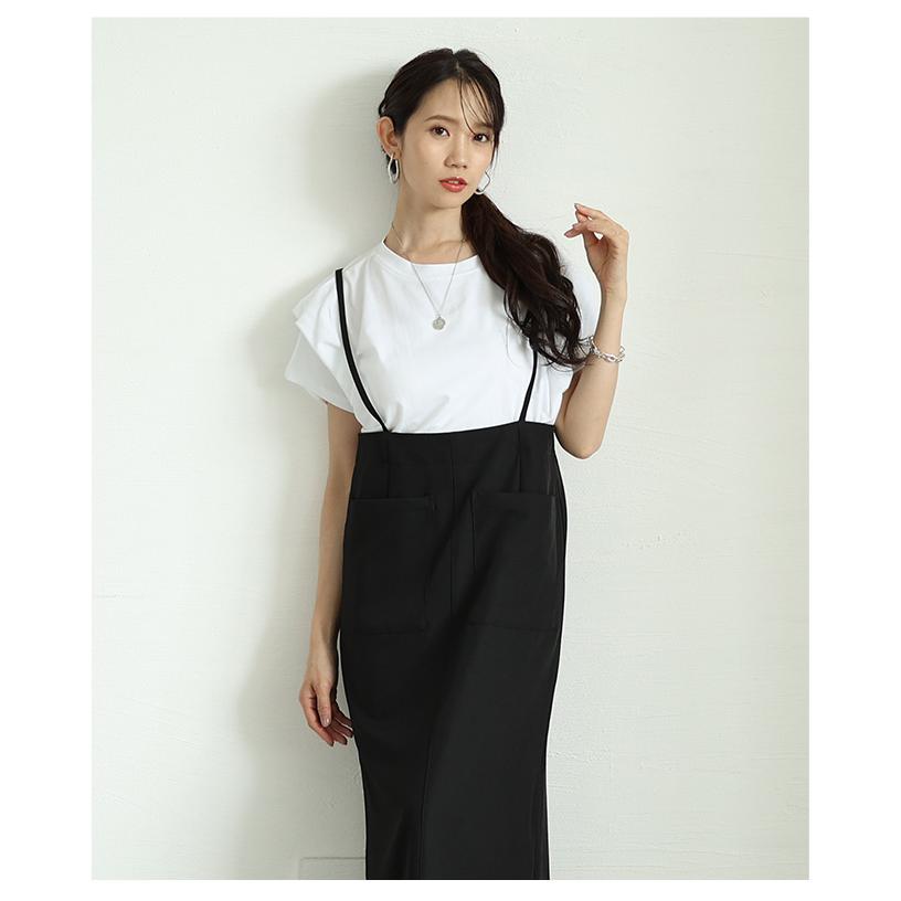 レディース ワンピース サロペット ジャンパースカート 黒 ブラック グレー ロング キャミワンピ 夏服 大人可愛い きれいめ 30代 40代 50代 女性 サワアラモードの画像