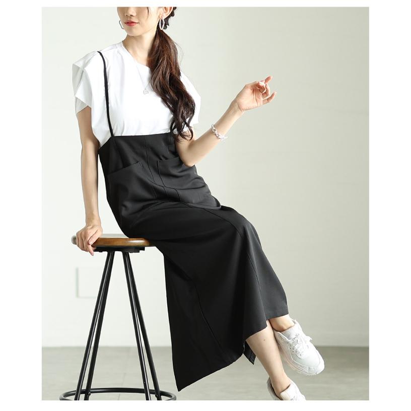 レディース ワンピース サロペット ジャンパースカート 黒 ブラック グレー ロング キャミワンピ 夏服 大人可愛い きれいめ 30代 40代 50代 女性 サワアラモードの画像