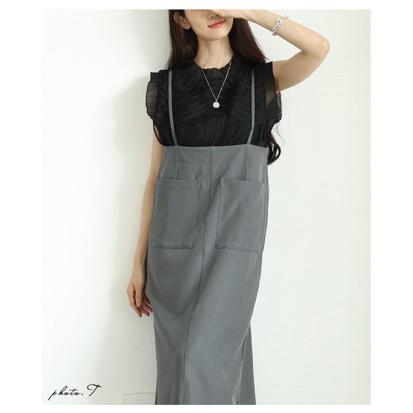 レディース ワンピース サロペット ジャンパースカート 黒 ブラック グレー ロング キャミワンピ 夏服 大人可愛い きれいめ 30代 40代 50代 女性 サワアラモードの画像