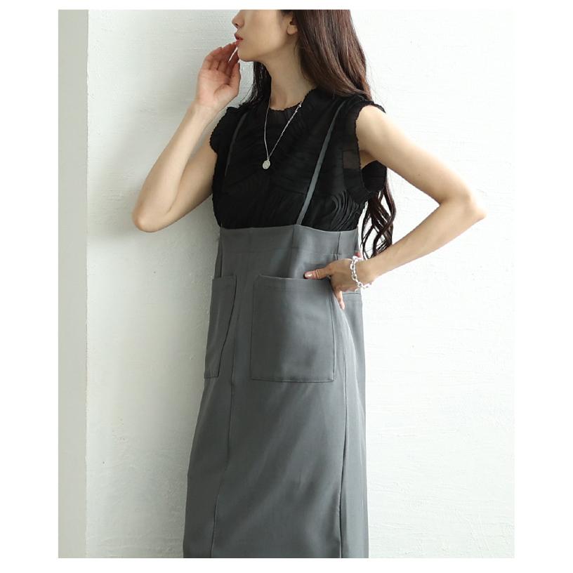 レディース ワンピース サロペット ジャンパースカート 黒 ブラック グレー ロング キャミワンピ 夏服 大人可愛い きれいめ 30代 40代 50代 女性 サワアラモードの画像