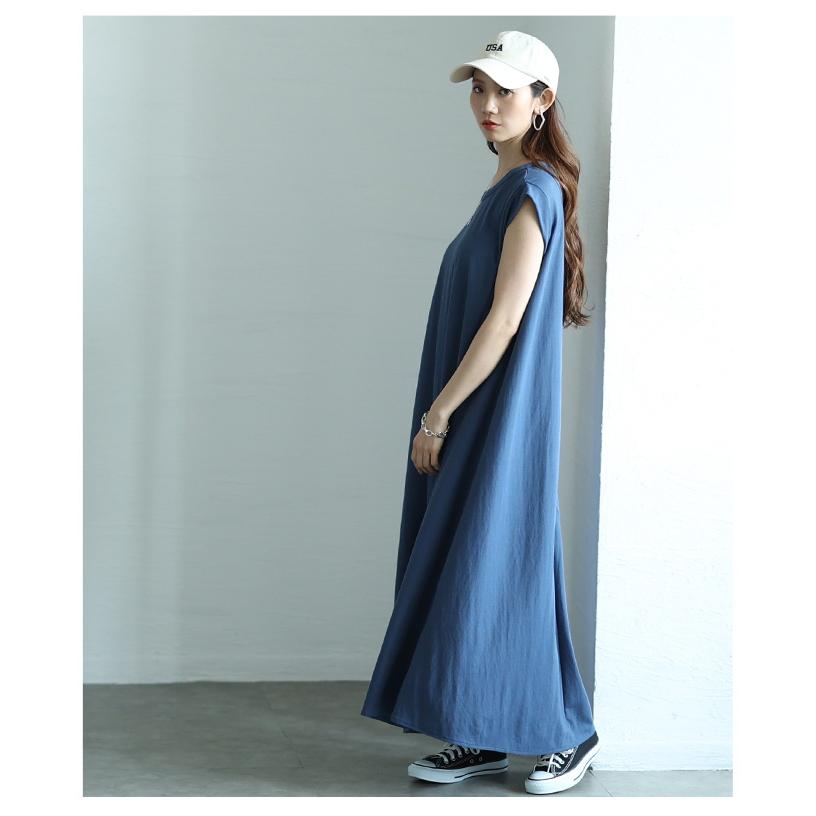 ワンピース レディース 接触冷感 フレンチスリーブ フレア ロング ブラック べージュ ブルーグレー 大人可愛い 大人 可愛い 30代 40代 50代 60代 サワアラモードの画像