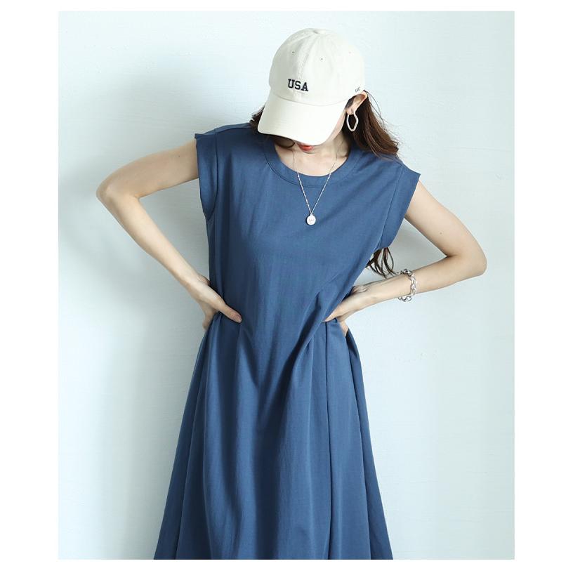 ワンピース レディース 接触冷感 フレンチスリーブ フレア ロング ブラック べージュ ブルーグレー 大人可愛い 大人 可愛い 30代 40代 50代 60代 サワアラモードの画像
