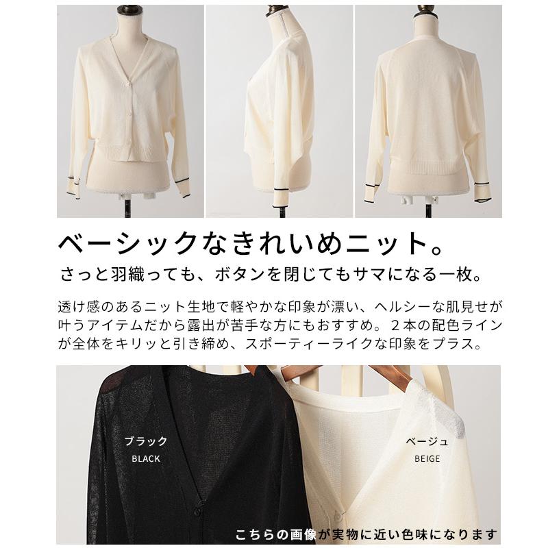 レディース トップス カーディガン ニット シアー ドルマン ラグラン 長袖 ショート 黒 ベージュ 大人可愛い 大人 可愛い 30代 40代 50代 60代 サワアラモードの画像