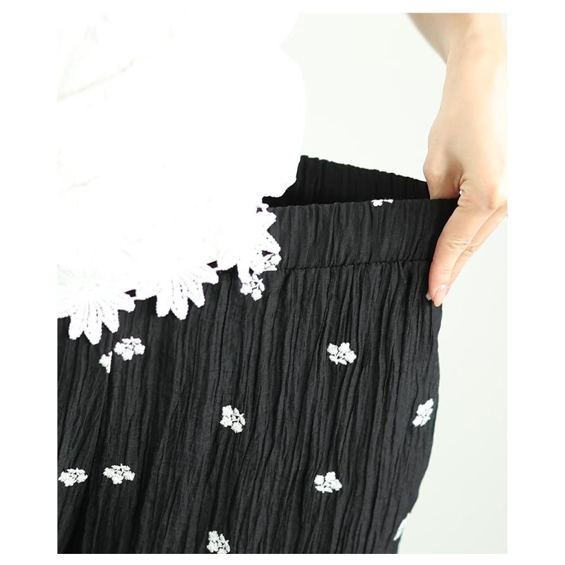 レディース パンツ 花柄 刺繍 ドット 楊柳 ウエストゴム ドロスト ロング シアー ブラック 黒 夏 大人可愛い 大人 可愛い 30代 40代 50代 60代   イベントセールの画像