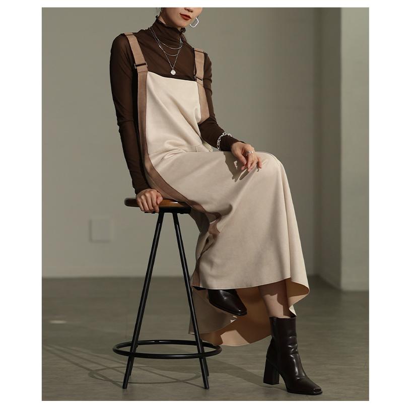 ワンピース レディース ロング スエード フレア カジュアル モード 体型カバー 秋 冬 秋服 冬服 大人可愛い 大人 可愛い 30代 40代 50代 60代 アラモードの画像