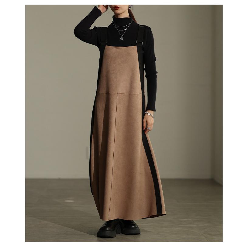ワンピース レディース ロング スエード フレア カジュアル モード 体型カバー 秋 冬 秋服 冬服 大人可愛い 大人 可愛い 30代 40代 50代 60代 アラモードの画像