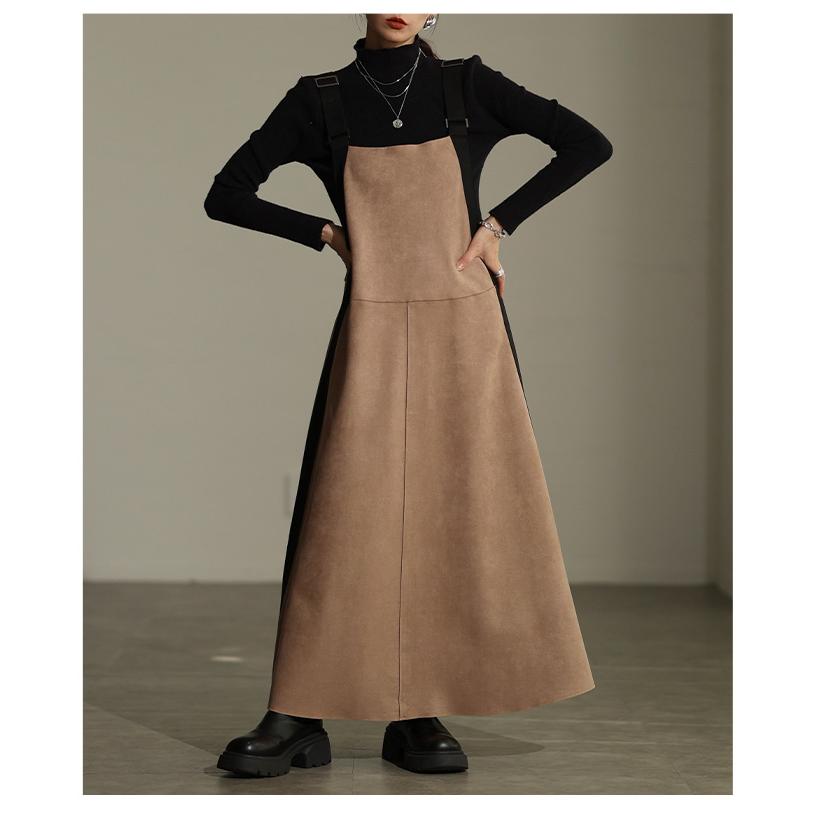ワンピース レディース ロング スエード フレア カジュアル モード 体型カバー 秋 冬 秋服 冬服 大人可愛い 大人 可愛い 30代 40代 50代 60代 アラモードの画像
