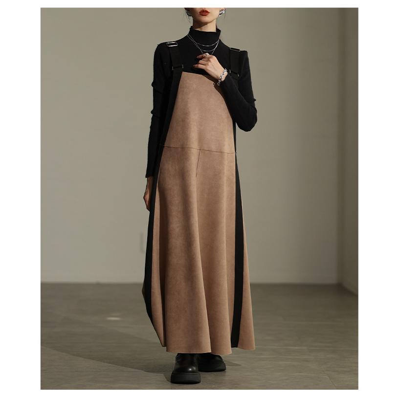 ワンピース レディース ロング スエード フレア カジュアル モード 体型カバー 秋 冬 秋服 冬服 大人可愛い 大人 可愛い 30代 40代 50代 60代 アラモードの画像