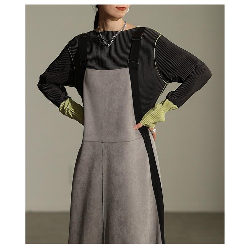 ワンピース レディース ロング スエード フレア カジュアル モード 体型カバー 秋 冬 秋服 冬服 大人可愛い 大人 可愛い 30代 40代 50代 60代 アラモードの画像