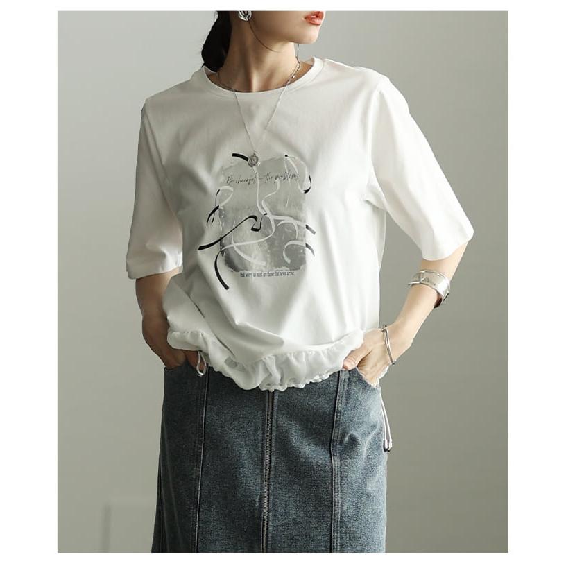 レディース Tシャツ トップス 半袖 ゆったり 体型カバー ドローコード カジュアル 春 夏 春服 夏服 大人可愛い 大人 可愛い 30代 40代 50代 60代 アラモードの画像