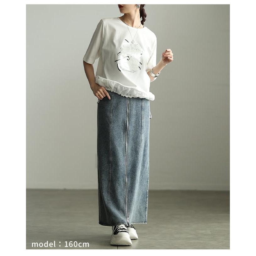 レディース Tシャツ トップス 半袖 ゆったり 体型カバー ドローコード カジュアル 春 夏 春服 夏服 大人可愛い 大人 可愛い 30代 40代 50代 60代 アラモードの画像