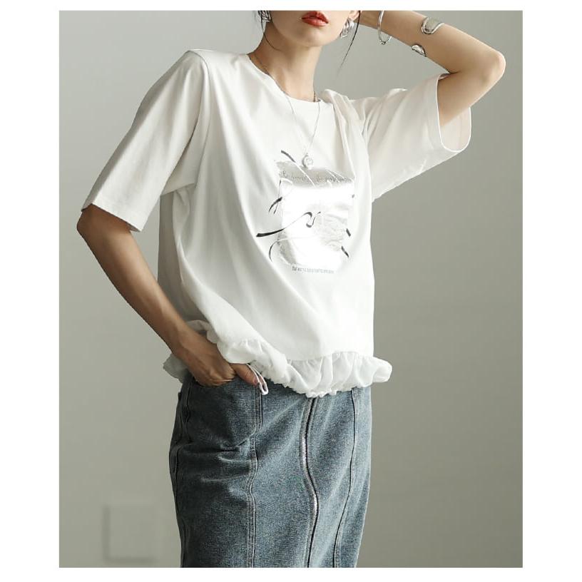 レディース Tシャツ トップス 半袖 ゆったり 体型カバー ドローコード カジュアル 春 夏 春服 夏服 大人可愛い 大人 可愛い 30代 40代 50代 60代 アラモードの画像