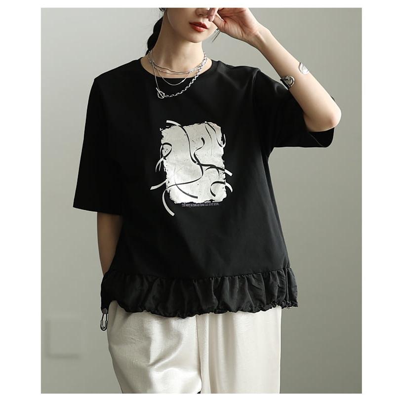 レディース Tシャツ トップス 半袖 ゆったり 体型カバー ドローコード カジュアル 春 夏 春服 夏服 大人可愛い 大人 可愛い 30代 40代 50代 60代 アラモードの画像