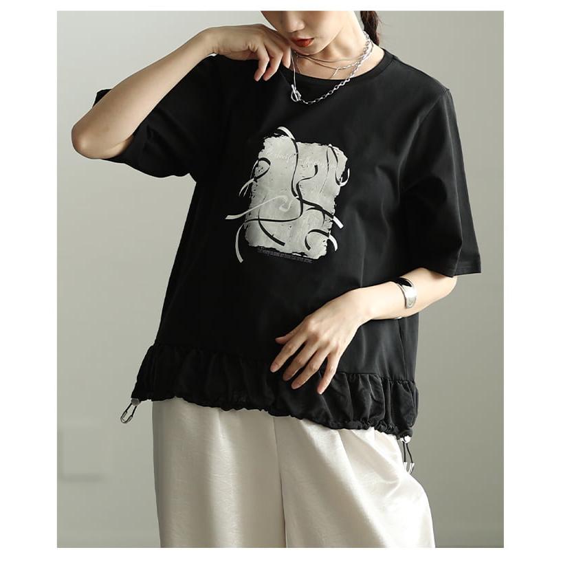 レディース Tシャツ トップス 半袖 ゆったり 体型カバー ドローコード カジュアル 春 夏 春服 夏服 大人可愛い 大人 可愛い 30代 40代 50代 60代 アラモードの画像