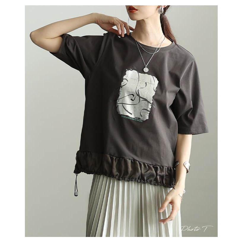 レディース Tシャツ トップス 半袖 ゆったり 体型カバー ドローコード カジュアル 春 夏 春服 夏服 大人可愛い 大人 可愛い 30代 40代 50代 60代 アラモードの画像