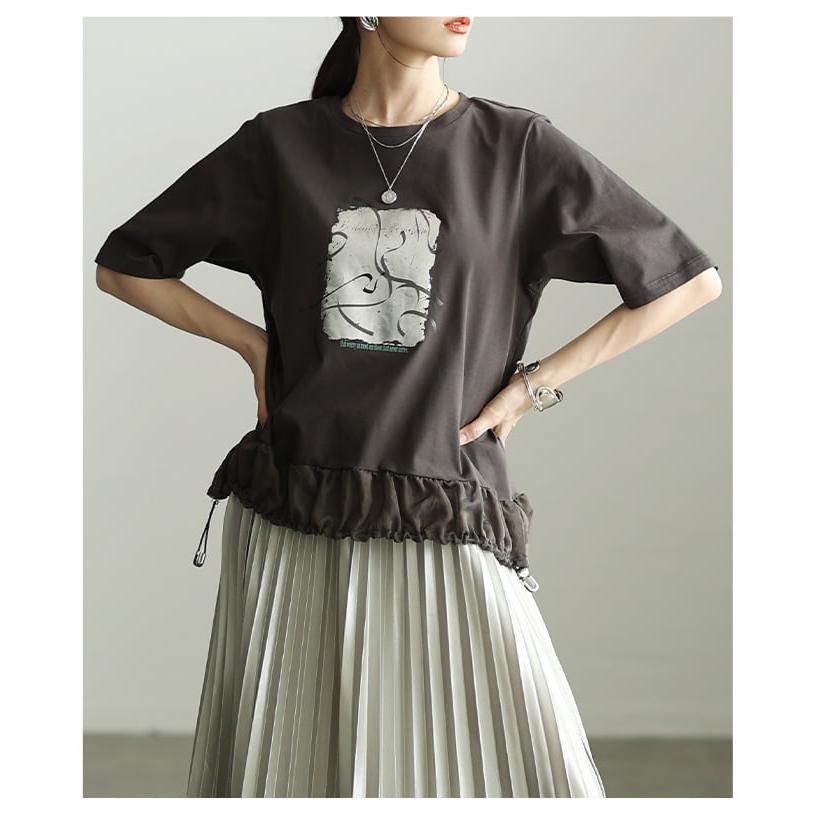 レディース Tシャツ トップス 半袖 ゆったり 体型カバー ドローコード カジュアル 春 夏 春服 夏服 大人可愛い 大人 可愛い 30代 40代 50代 60代 アラモードの画像