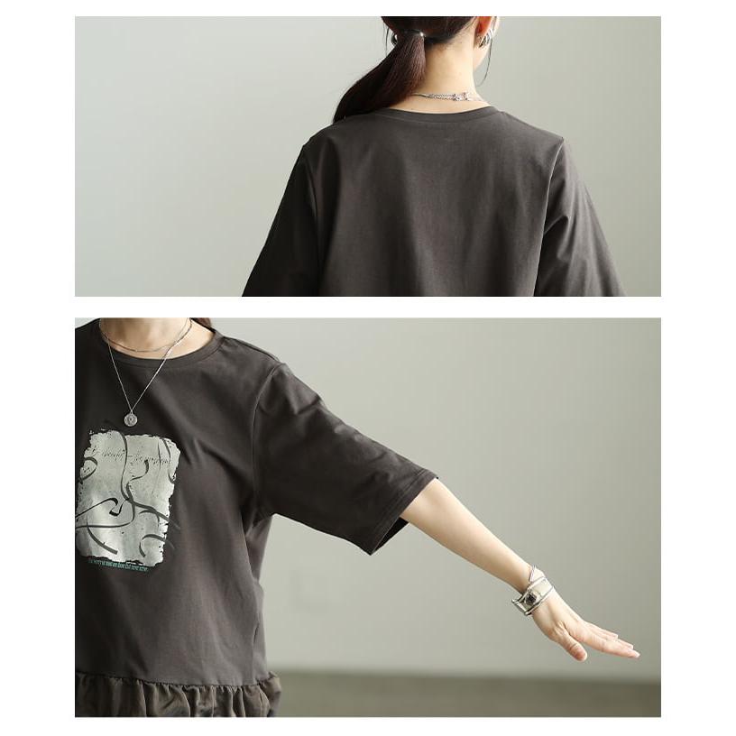 レディース Tシャツ トップス 半袖 ゆったり 体型カバー ドローコード カジュアル 春 夏 春服 夏服 大人可愛い 大人 可愛い 30代 40代 50代 60代 アラモードの画像
