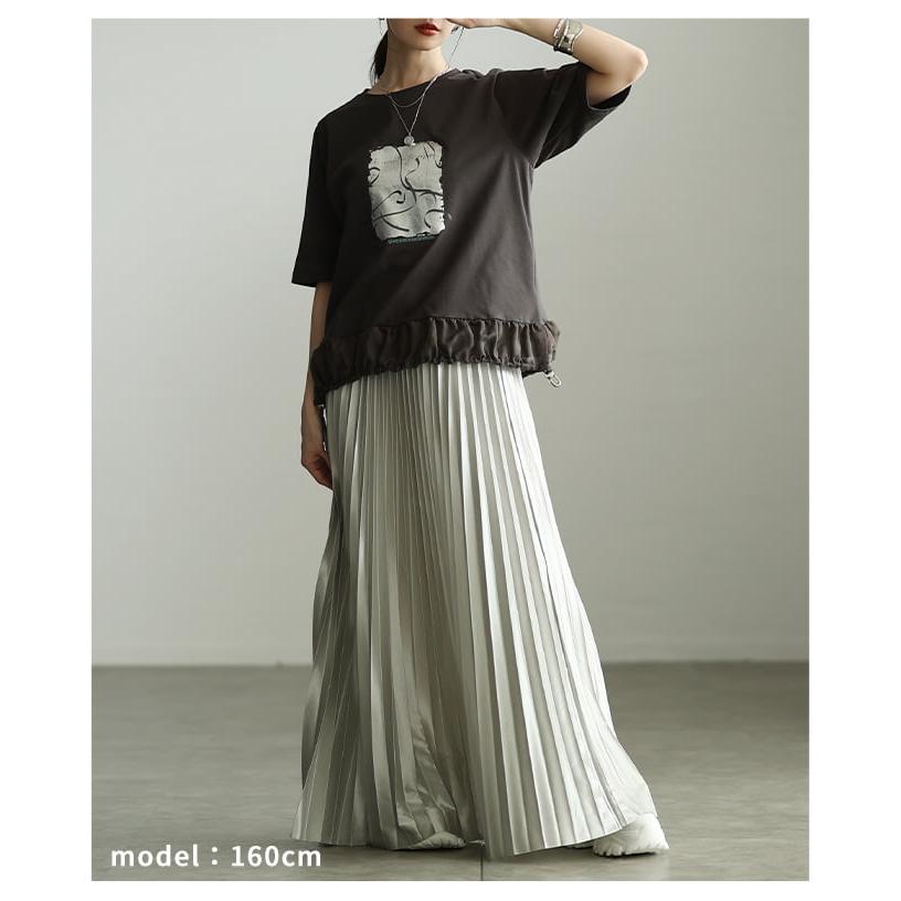 レディース Tシャツ トップス 半袖 ゆったり 体型カバー ドローコード カジュアル 春 夏 春服 夏服 大人可愛い 大人 可愛い 30代 40代 50代 60代 アラモードの画像