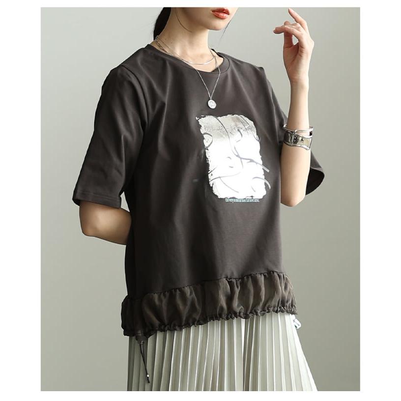 レディース Tシャツ トップス 半袖 ゆったり 体型カバー ドローコード カジュアル 春 夏 春服 夏服 大人可愛い 大人 可愛い 30代 40代 50代 60代 アラモードの画像