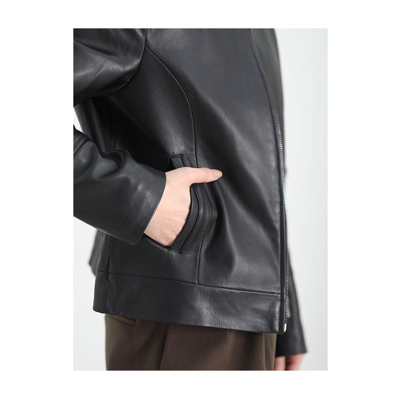 レディース アウター ジャケット レザー 黒 ブラック パープルグレーグレー 長袖 本革 レザー 秋服 大人可愛い 大人 可愛い 30代 40代 50代 60代 サワアラモードの画像