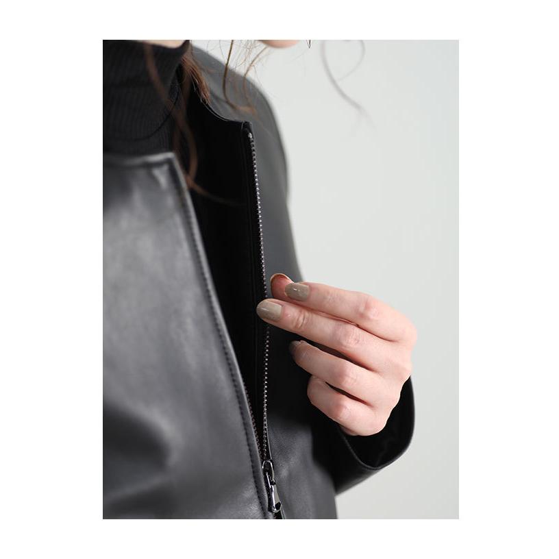 レディース アウター ジャケット レザー 黒 ブラック パープルグレーグレー 長袖 本革 レザー 秋服 大人可愛い 大人 可愛い 30代 40代 50代 60代 サワアラモードの画像