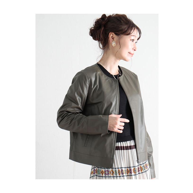 レディース アウター ジャケット レザー 黒 ブラック パープルグレーグレー 長袖 本革 レザー 秋服 大人可愛い 大人 可愛い 30代 40代 50代 60代 サワアラモードの画像