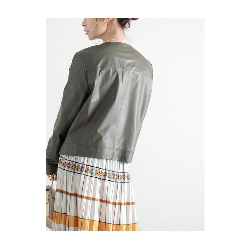 レディース アウター ジャケット レザー 黒 ブラック パープルグレーグレー 長袖 本革 レザー 秋服 大人可愛い 大人 可愛い 30代 40代 50代 60代 サワアラモードの画像