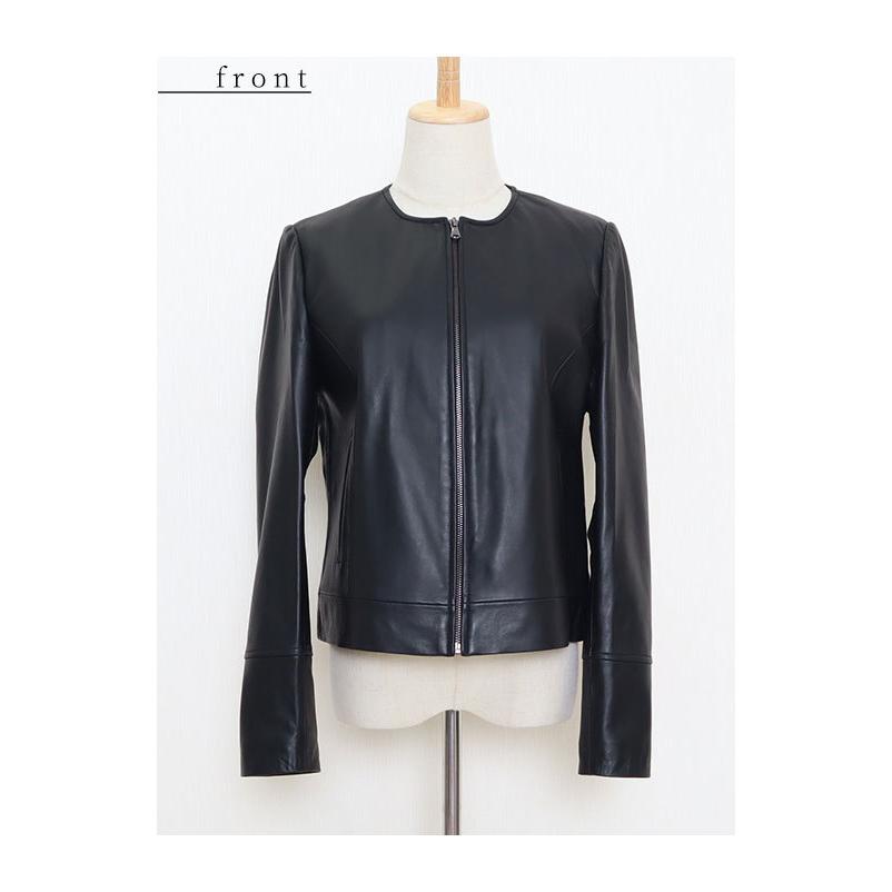 レディース アウター ジャケット レザー 黒 ブラック パープルグレーグレー 長袖 本革 レザー 秋服 大人可愛い 大人 可愛い 30代 40代 50代 60代 サワアラモードの画像