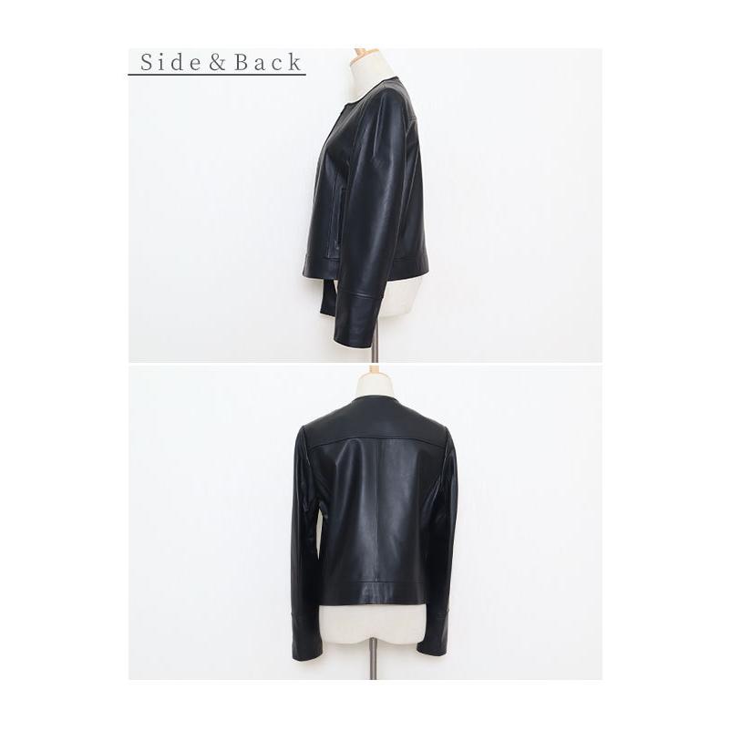 レディース アウター ジャケット レザー 黒 ブラック パープルグレーグレー 長袖 本革 レザー 秋服 大人可愛い 大人 可愛い 30代 40代 50代 60代 サワアラモードの画像