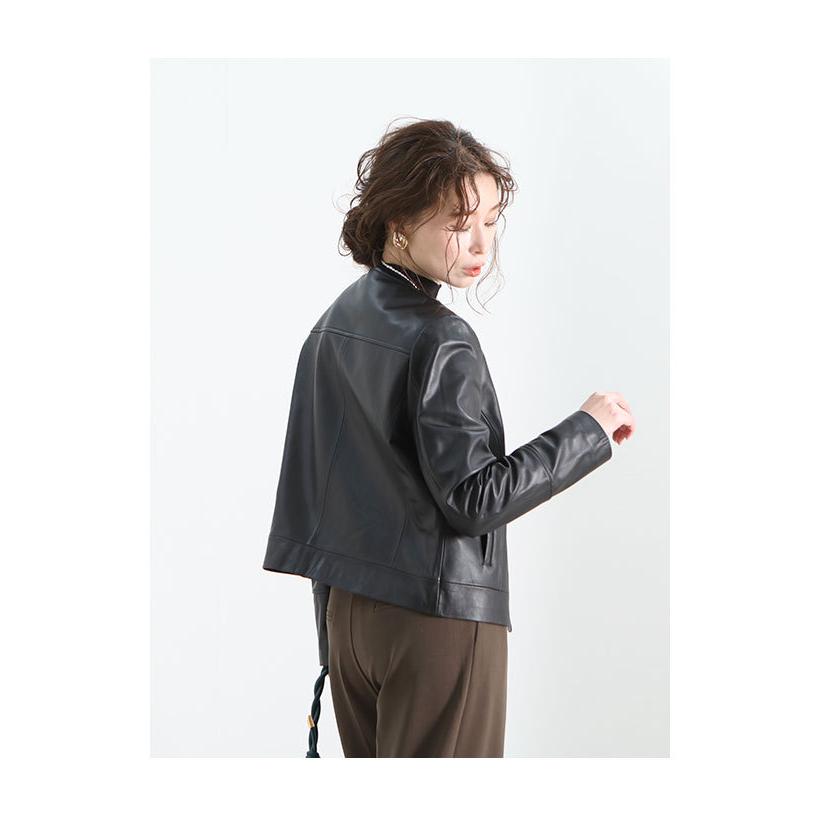 レディース アウター ジャケット レザー 黒 ブラック パープルグレーグレー 長袖 本革 レザー 秋服 大人可愛い 大人 可愛い 30代 40代 50代 60代 サワアラモードの画像