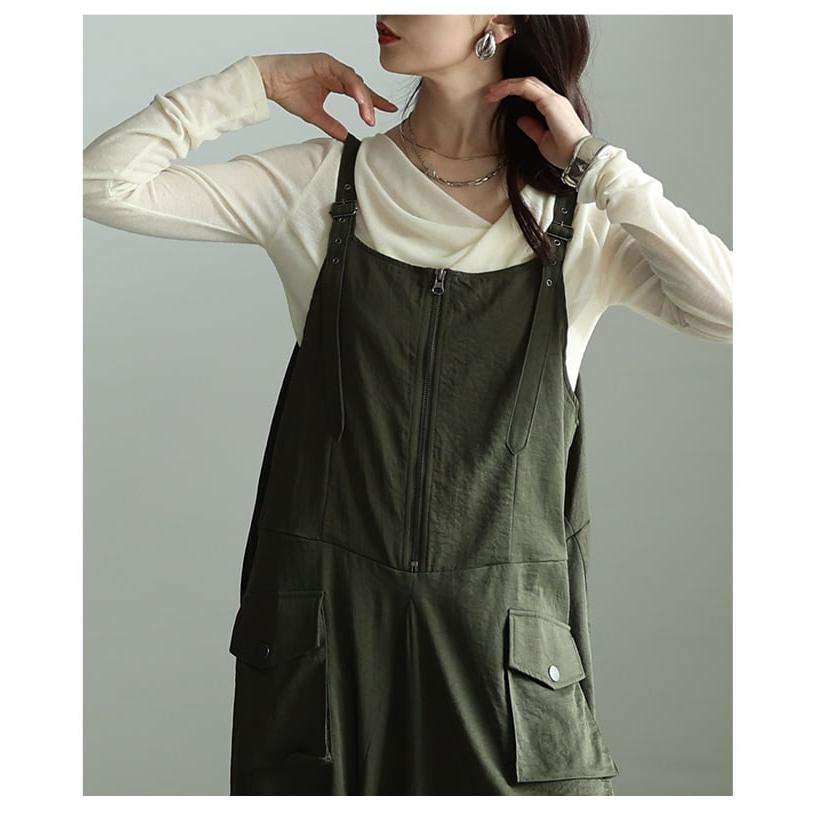 ワンピース レディース ロング ジャンスカ 体型カバー ハーフジップ ゆったり 無地 カジュアル 大人可愛い 大人 可愛い 30代 40代 50代 60代 アラモードの画像