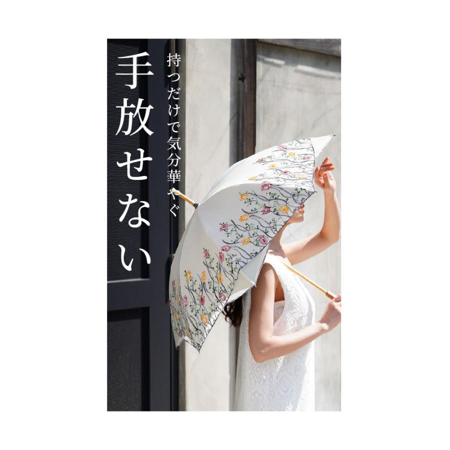 レディース 小物 日傘 傘 ファッション雑貨 刺繍 オフホワイト 花柄 晴雨兼用 UVカット99.9％ 遮光 大人可愛い 大人 可愛い 30代 40代 50代 60代 サワアラモードの画像