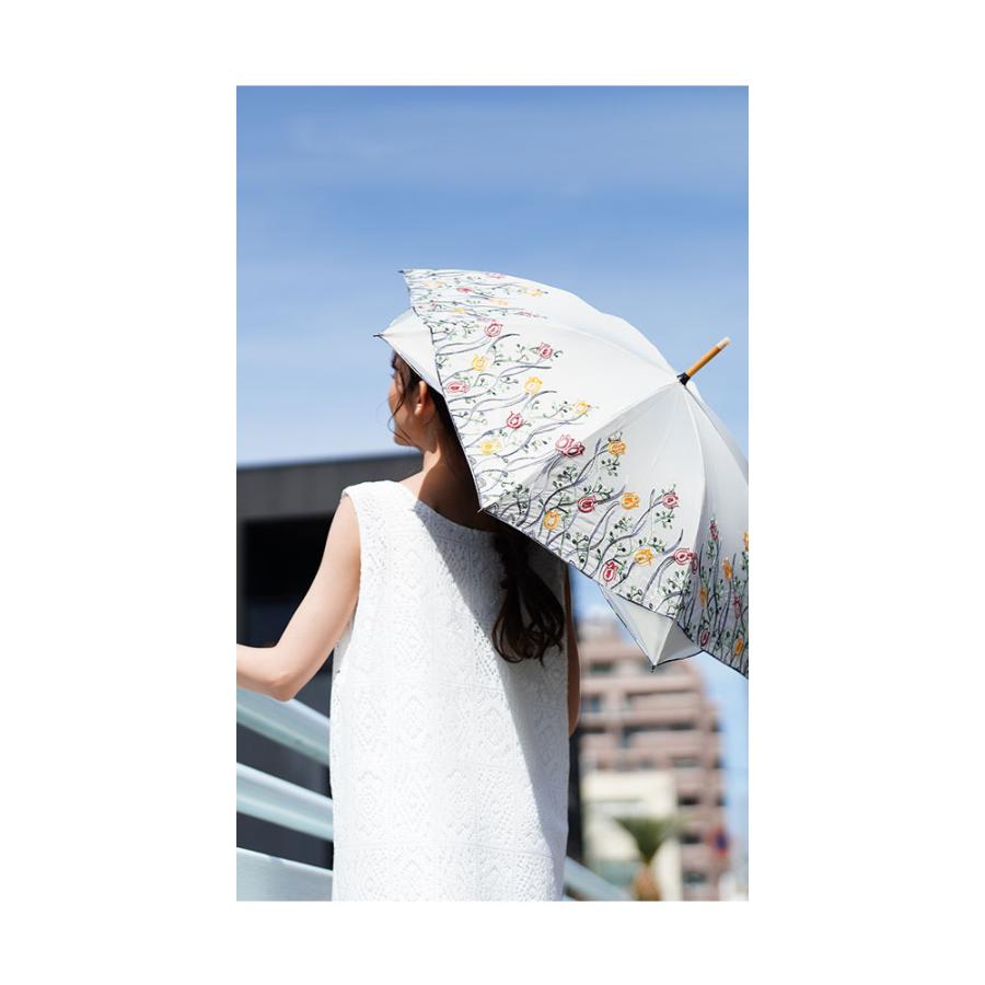 レディース 小物 日傘 傘 ファッション雑貨 刺繍 オフホワイト 花柄 晴雨兼用 UVカット99.9％ 遮光 大人可愛い 大人 可愛い 30代 40代 50代 60代 サワアラモードの画像