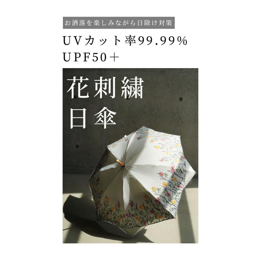 レディース 小物 日傘 傘 ファッション雑貨 刺繍 オフホワイト 花柄 晴雨兼用 UVカット99.9％ 遮光 大人可愛い 大人 可愛い 30代 40代 50代 60代 サワアラモードの画像