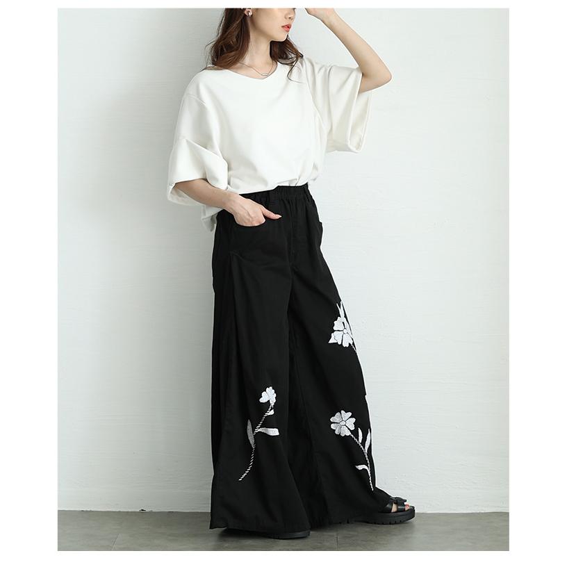 noremid ブラック刺繍ワイドパンツ noremid ブラック刺繍ワイドパンツ