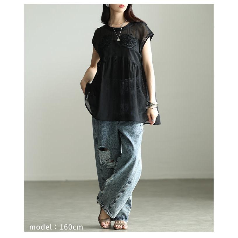 レディース トップス ブラウス フレンチスリーブ フレアシルエット 体型カバー カジュアル 春 夏 大人可愛い 大人 可愛い 30代 40代 50代 60代 アラモードの画像