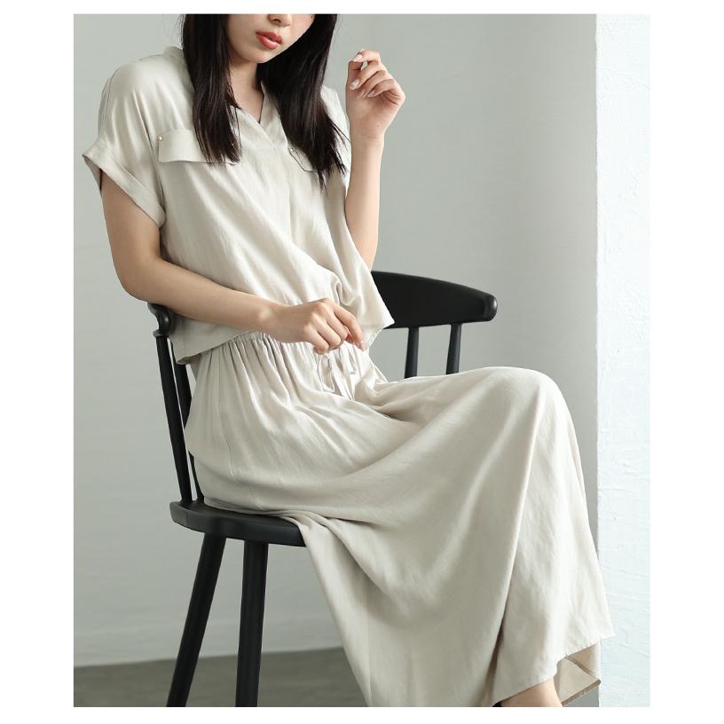 レディース ワンピース アイボリー ブルー 青 半袖 フレンチスリーブ ロング丈 フレア キーネック 大人可愛い 大人 可愛い 30代 40代 50代 60代  イベントセールの画像