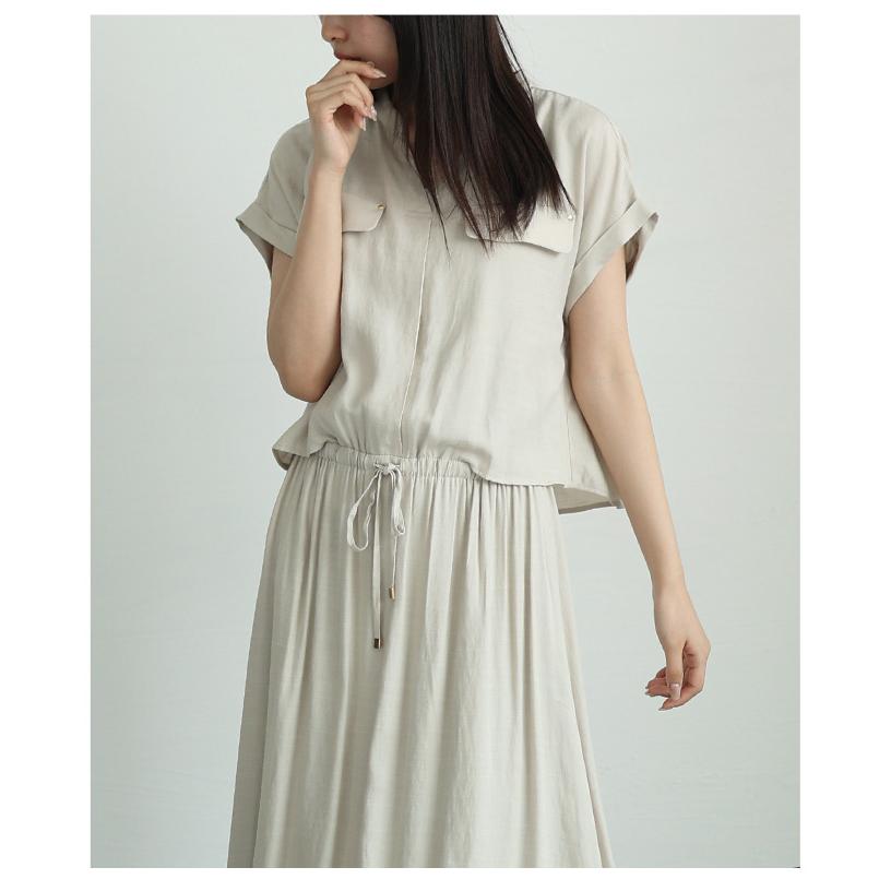 レディース ワンピース アイボリー ブルー 青 半袖 フレンチスリーブ ロング丈 フレア キーネック 大人可愛い 大人 可愛い 30代 40代 50代 60代  イベントセールの画像