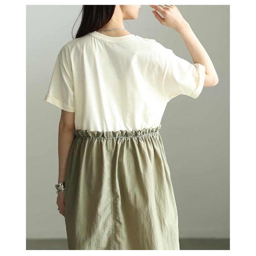 ワンピース レディース ドロスト 半袖 ゆったり 体型カバー 配色デザイン カジュアル 春 夏 春服 夏服 大人可愛い 大人 可愛い 30代 40代 50代 60代 アラモードの画像