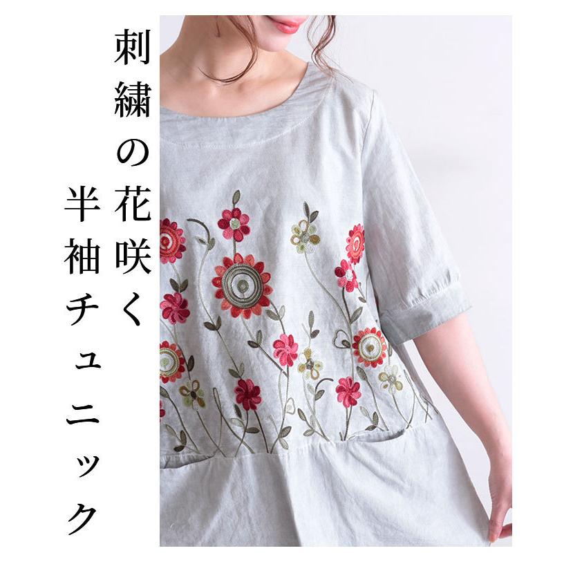 Sawa a la mode ワンピース 5・7分袖 花柄 草 刺繍 緑系 Uネック Sawa a la mode ワンピース 5・7分袖 花柄 草 刺繍 緑系 Uネック