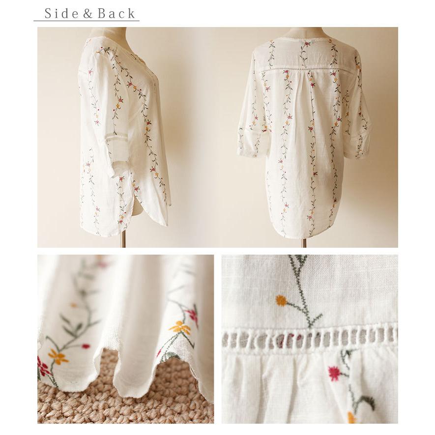 Sawa a la mode レディース トップス 半袖 5分袖 花柄 花刺繍