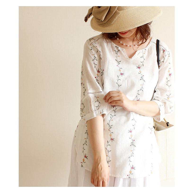 Sawa a la mode レディース トップス 半袖 5分袖 花柄 花刺繍 Sawa a la mode レディース トップス 半袖 5分袖 花柄 花刺繍