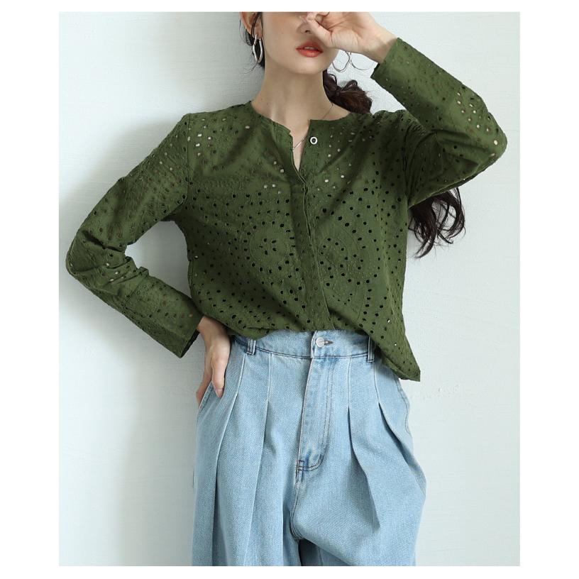 アンドワンダー／コットンプルオーバーシャツ　ブラウスカーキベージュ　長袖カラビナ Sawa a la mode（サワアラモード） レディース トップス ブラウス