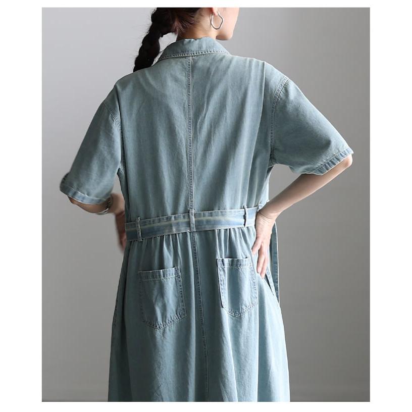 ワンピース レディース 半袖 デニム 体型カバー ベルト付き 前開き 2WAY カジュアル 春 夏 春服 夏服 大人可愛い 大人 可愛い 30代 40代 50代 60代 アラモードの画像