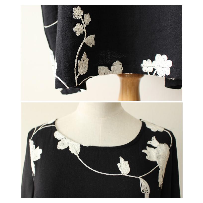 ワンピース チュニック ブラック 黒 シフォン 刺繍 花柄 長袖 秋 冬 春 膝丈 レディース レディス サワアラモード 洋服 30代 40代 50代 60代の画像
