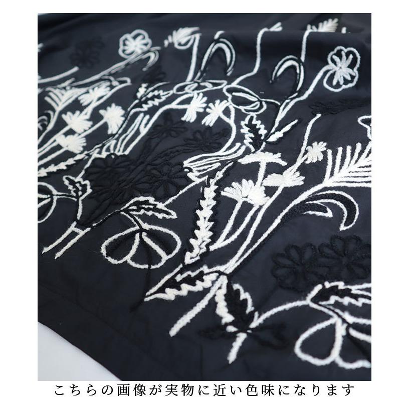 トップス チュニック ブラック 刺繍 半袖 春 夏 春 シャツ スリット オフィスカジュアル 体系カバー 同窓会 レディース レディス サワアラモードの画像